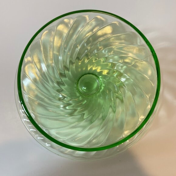 Vintage Green Spiral Depression Glass Dessert Sets - 4 Swirl Plates and 4 Matchi - Picture 12 of 15